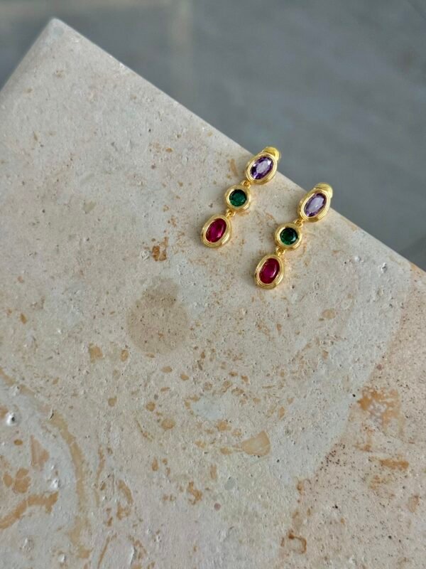 Multi - colored Gemstone and Gold - chain Stud Earring