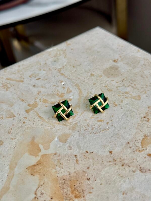 Golden Braided Emerald Stud Earrings