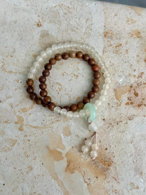Wooden Bead and Chalcedony Peace Buckle Bracelet