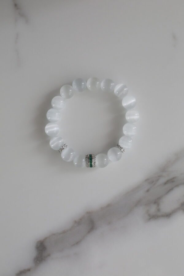 Moonstone Bracelet with Diamond - inlaid Green Strip
