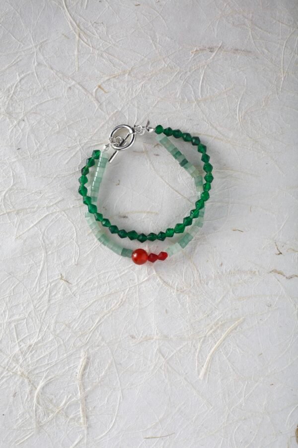 Dual-Strand Nepalese Rhombus Bead & Green Aventurine & Red Agate Bracelet