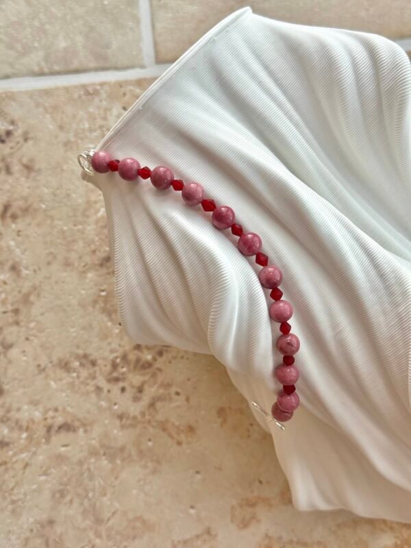 Rhodochrosite & Nepalese Rhombus Glass Bead Bracelet